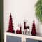 Glitzhome; Glitzhome® Burgundy Flocked Reindeer with Tree Christmas Table Décor Set; Category:Christmas Tabletop Decor; Image:4